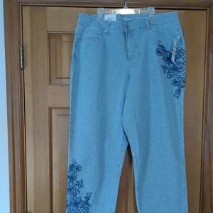 Style & Co, Women's Mid-rise Embroidered Boyfriend Jeans, Sedona Stripe, 14